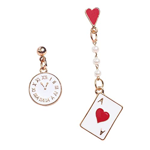 VANZACK Asymmetrische Spielkarten Uhr Ohrringe für Damen Kreative Dangle Ohrringe mit Perlen für Besondere Anlässe Geburtstage und Feiertage Einzigartiger Schmuck für Einen Individuellen von VANZACK