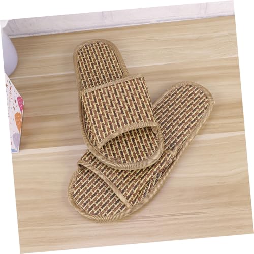 VANZACK Atmungsaktive Offene Rattansandalen mit Dickem Boden Leichte Bambus sommerslipper für Damen und Herren Natürliche Gewebte Hausschuhe für Strand und Zuhause Khakifarbene von VANZACK