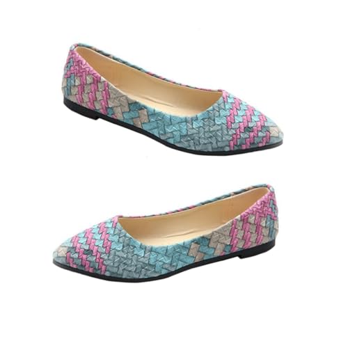 VANZACK Ballerina Flats Damen Flache Schuhe Spitz Zehen Klassische Casual Slip Pumps Alltagsschuhe für Schule Büro Freizeit Rosa Blau von VANZACK
