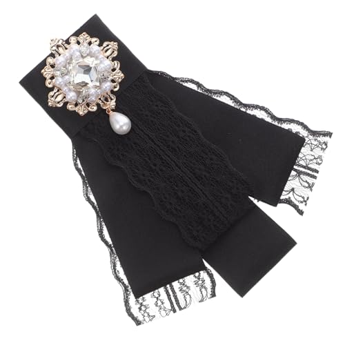 VANZACK Barock Spitzen Schleifenbrosche mit Funkelnden Strassperlen Zierliche Spitzenfliege für Damen Stilvolle Vorgebundene Anstecknadel Modisches Vintage-kragendekorations-accessoire von VANZACK