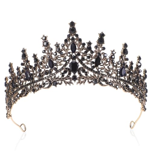 VANZACK Barocke Schwarzes Strass Diadem Hochzeit Stirnband Vintage Bridal Tiara für Frauen und Geburtstagsfeier Langlebig Leicht Elegantes Hochzeits Accessoire von VANZACK