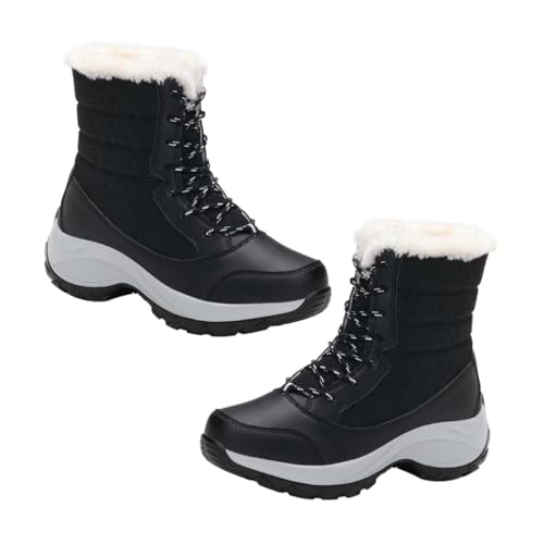 VANZACK Schneestiefel Für Damen Zum Schnüren Warm Gefüttert Mit Plateauform Kunstfellfutter Wasserabweisend Und Rutschfest Für Winteraktivitäten von VANZACK