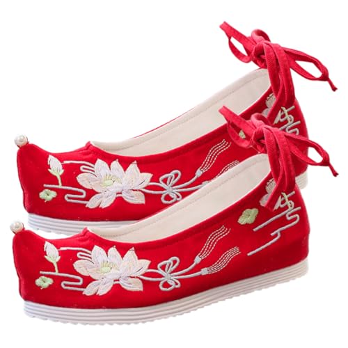 VANZACK Bestickte Chinesische Stoffschuhe Damen Leichte Innenhöhenerhöhung Retro Wedges mit Handgefertigter Stickerei Klassische Hanfu Schuhe Modische Geschenkidee für Frauen von VANZACK