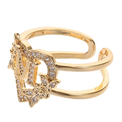 VANZACK Blumen-buchstabenring Initial-charm-ring Handring Schmuck Ring Mit Buchstabenanhänger Anfänglicher Daumenring Vintage-statement-ring Name Anfangsklingel Alphabet-ring Kupfer Golden von VANZACK