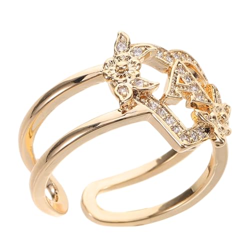 VANZACK Blumenbuchstabenring Verstellbarer Hollow Design Ring für Frauen Eleganter Schmuck für Besondere Anlässe Alltägliche Perfektes von VANZACK