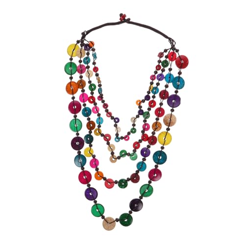 VANZACK Boho Lange Bunte Perlenkette aus Natürlicher Kokosnussschale Handgefertigt für Damen Strandurlaub Alltag Modischer Bequemer Damen Schmuck mit Vintage stil von VANZACK
