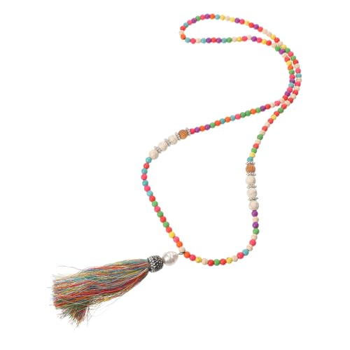 VANZACK Boho Lange Perlenkette mit Bunten Quasten für Frauen Handgefertigtes Ethnisches Design Leicht und Bequem als Strand Pulloverkette Geeignet Farbenfrohes Sommer-accessoire von VANZACK