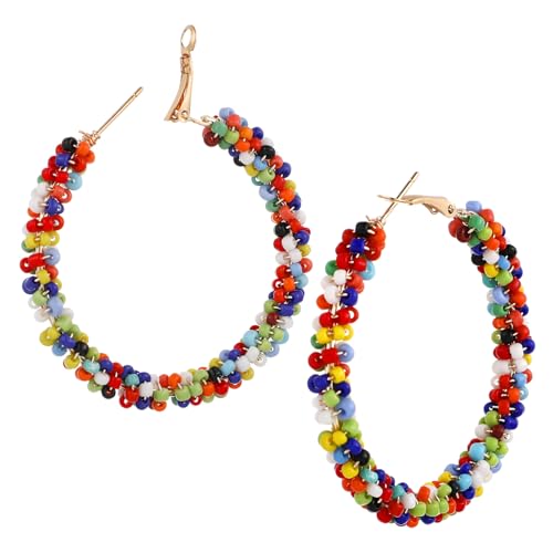 VANZACK Boho Perlenohrringe Damen Runde Resin Creolen Bunte Kugel Anhänger Lange Ohrringe für Geburtstag Party Alltag von VANZACK