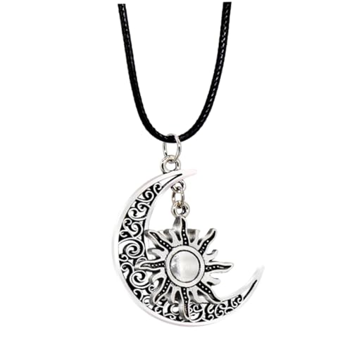 VANZACK Boho Retro Mond Sonne Halskette mit Auto Rückspiegel Anhänger Vielseitiger Schlüsselbein Schmuck für Damen Stilvolle Party Alltagsdekoration von VANZACK