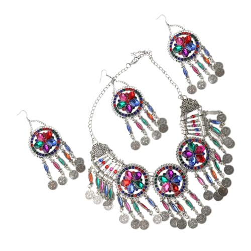 VANZACK Boho Schmuckset Damen Vintage Statement Halskette und Ohrhänger mit Strass Leichtes Ethno Design Geeignet für Hochzeit Party Geschenk für Teenager und Frauen von VANZACK