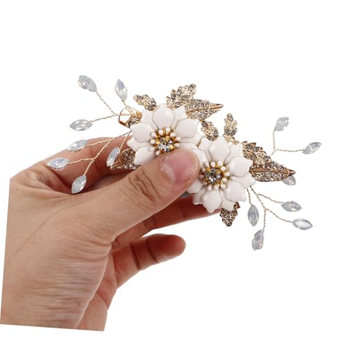 VANZACK Braut Haarspange mit Floraler Perlen und Strassverzierung Großer Goldener Haarklammer für Hochzeit Leichter und Komfortabler Haarschmuck für Frauen Festlicher Look für Braut und von VANZACK