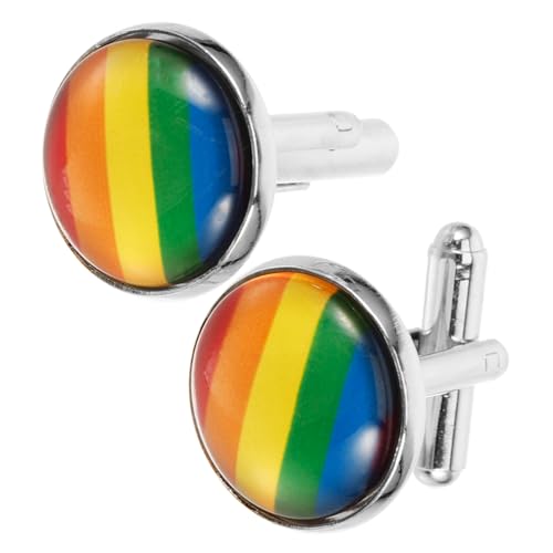 VANZACK Bunte Manschettenknöpfe Herren Rainbow Muster Modisch Silberfarben Anzug Accessoires für Hemd Ärmel Hochzeit Party Business von VANZACK