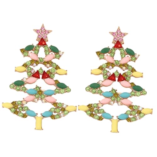VANZACK Bunte Strass Weihnachtsbaum Ohrringe Damen Leicht Elegant Statement Schmuck Festliche Accessoires Weihnachten Feiertage von VANZACK