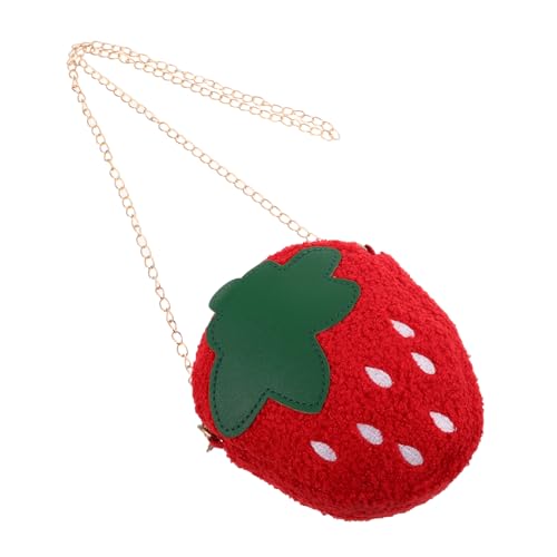 VANZACK Cartoon Erdbeer Umhängetasche für Weiche Plüsch Geldbörse mit Verstellbarem Schultergurt für Unterwegs oder Kleine Handtasche von VANZACK
