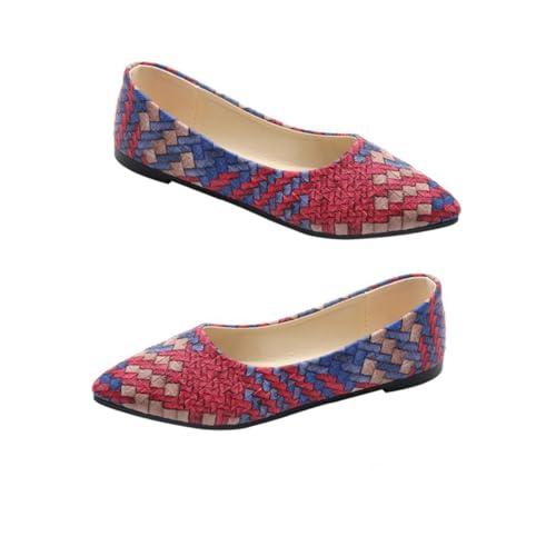 VANZACK Damen Flache Loafers Slip Schuhe Atmungsaktive Four Seasons Classic Flats Rote Ballerinas Komfortable Alltagsschuhe für Büro Schule Freizeit von VANZACK