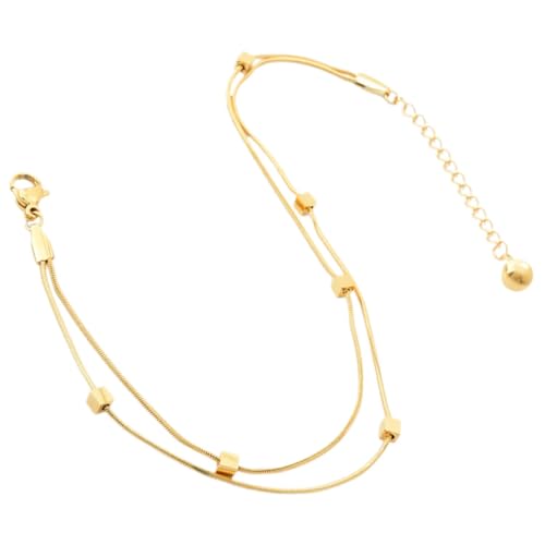 VANZACK Damen Fußkettchen Doppellagig Edelstahl Gold Beschichtet Modisch Sommerlich Geeignet für Strand Urlaub und Alltag von VANZACK