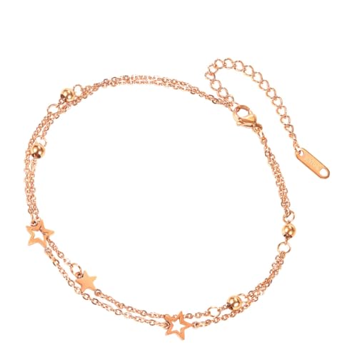 VANZACK Damen Fußkette Edelstahl Doppellagige Kette mit Filigranem Stern Anhänger Verstellbar Eleganter Kreativer Fußschmuck für Frauen Modische Fußkettchen Geschenkidee von VANZACK