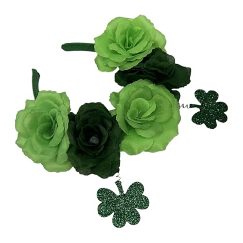 VANZACK Damen Haarreif mit Grünen Shamrocks und Rosenblüten Leichtes Patricks Day Party Haarband Komfortables Haarschmuck Accessoire für Karneval und Festlichkeiten von VANZACK