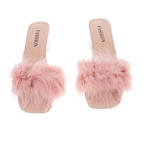 VANZACK Damen Hausschuhe Sommer Slipper Offene Zehen Chunky Heel Pantoffeln Angenehm Atmungsaktiv PU Gummi Material Für Strand Freizeit Alltag Rosa von VANZACK