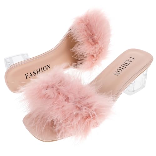 VANZACK Damen Hausschuhe mit Chunky Absatz Atmungsaktive Offene Zehen Slipper für Sommer Modische PU Rubber Sandalen Angenehm für Indoor und Outdoor Geeignet für Freizeit und Strand von VANZACK