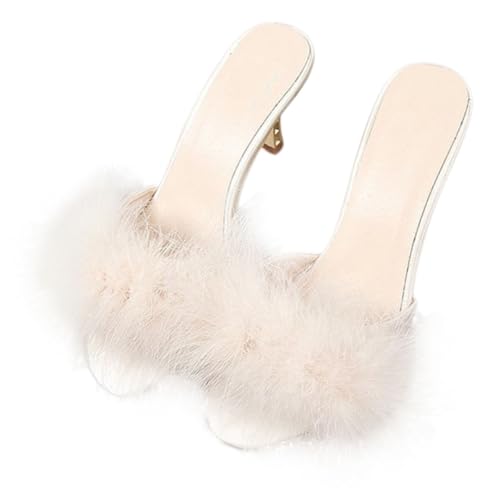 VANZACK Damen High Heel Slippers Weiß Beige Modische Sommerschuhe mit Rutschfester Sohle und Spitz Zulaufendem Design für Alltag Büro und Shopping von VANZACK