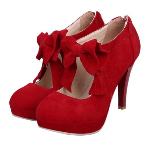 VANZACK Damen High Heels mit Frühlingsabsatz und Rundspitze Schleifen Design Stilvolle Sommerschuhe für Frauen Modische Rote Pumps Stilvoll für Party und Alltag von VANZACK