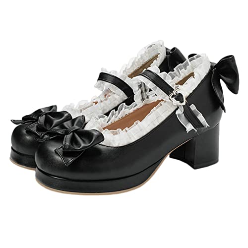 VANZACK Damen High Heels mit Schleife Dicker Absatz Modische Hochzeitsschuhe für Frauen Bequeme und Langlebige Pumps Elegante Frühjahrsschuhe in Schwarz von VANZACK