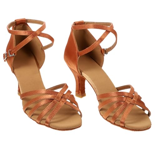 VANZACK Damen Latein Tanzschuhe Satin High Heels mit Schnürung Stilvolle Open-Toed Absatzschuhe für Tanzfläche und Party von VANZACK