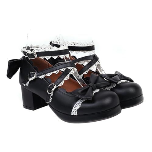 VANZACK Damen Mid Heel Schuhe mit Bowknot Retro Lace Design Bequeme Runde Schuhe für Alltag Schwarz VANZACK Damen Mid Heel Schuhe mit Bowknot Retro Lace Design Bequeme Runde Schuhe für Alltag Schwarz von VANZACK