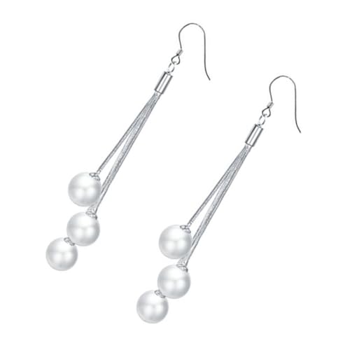 VANZACK Damen Ohrringe mit Perlen und Zarten Quasten Leichte Hängende Ohrhänger für Frauen und Mädchen Eleganter Schmuck in Weißgold Langlebig und Einfach zu Tragen von VANZACK