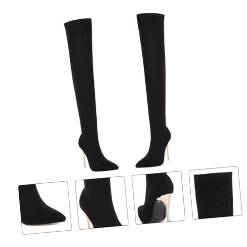 VANZACK Damen Overknee Stiefel mit Dünnem Absatz Warme Herbst winter Langschaftstiefel Rutschfeste Sohlen Atmungsaktive Innensohle Kniehohe Elegante Boots für Damen Schwarz von VANZACK