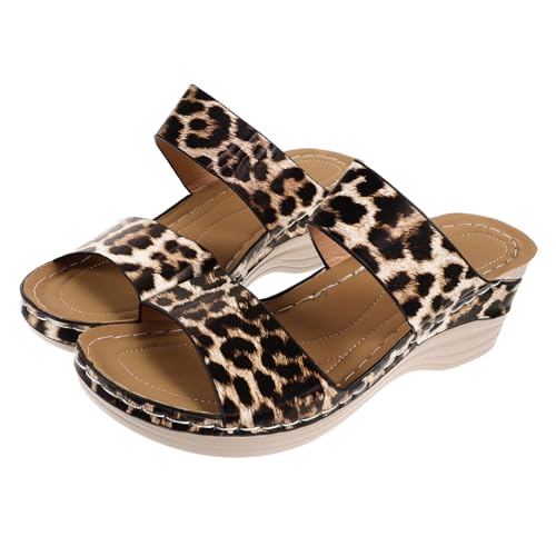 VANZACK Damen Sandalen Keilabsatz Leopardmuster Atmungsaktive Sommer Sandalen Leicht Wedges Casual Strand Schuhe für Frauen Freizeit von VANZACK