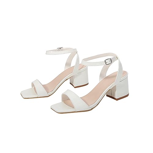 VANZACK Damen Sandalen Sommer Blockabsatz Elastisch Einfach An Ausziehen Rutsch Hoher Absatz Lady Footwear Für Strand Urlaub Shopping Weiß von VANZACK