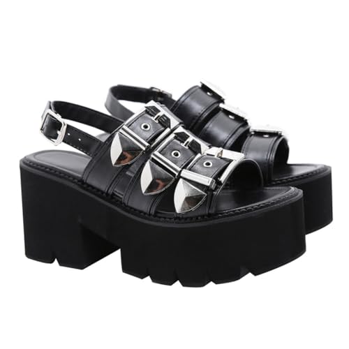 VANZACK Damen Sandalen Sommer Schwarz Thick soled Non slip Sohle Chic Fischmaul design Komfortable Plateau Schuhe für Frauen von VANZACK