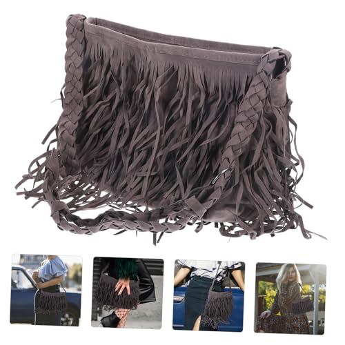 VANZACK Damen Schultertasche mit Quasten aus Robustem Kunstleder Stylische Crossbody Handtasche mit Fransen Mittelgroße Tote Bag für Alltag und Shopping Graue Umhängetasche für Frauen von VANZACK