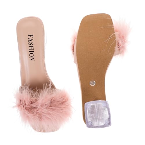 VANZACK Damen Slipper Open Toe Sommer Hausschuhe mit Chunky Heel Atmungsaktiv PU Material Rutschfest Modisch für Strand Freizeit Indoor Outdoor Leichte Pantoffeln von VANZACK
