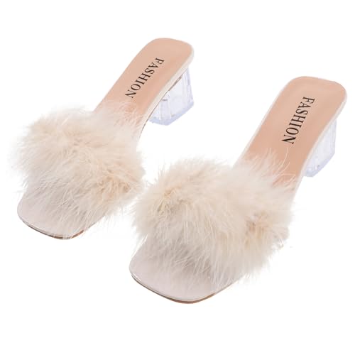 VANZACK Damen Slipper Sommer Offen Zehen Pantoletten Modisch Atmungsaktiv mit Keilabsatz Angenehm für Freizeit und Haushalt Beige von VANZACK