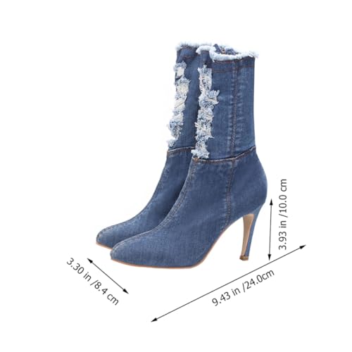 VANZACK Damen Stiefel mit Elastischem Denim Dünner Absatz Ultra Feiner High Heel Modisch und Dehnbar Herbst Winter Schuhe Schlanke Stilvolle Stiefeletten von VANZACK