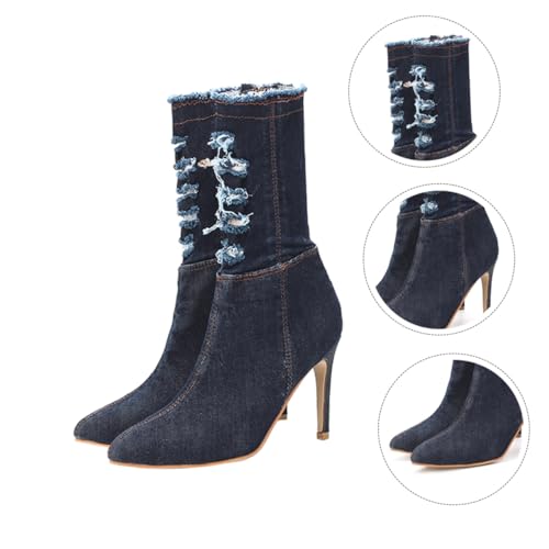 VANZACK Damen Stiefeletten mit Dünnem Absatz Schlank Machend Atmungsaktive Mikrofaser Innensohle Rutschfeste Gummisohle Modische Herbst Winter Boots von VANZACK