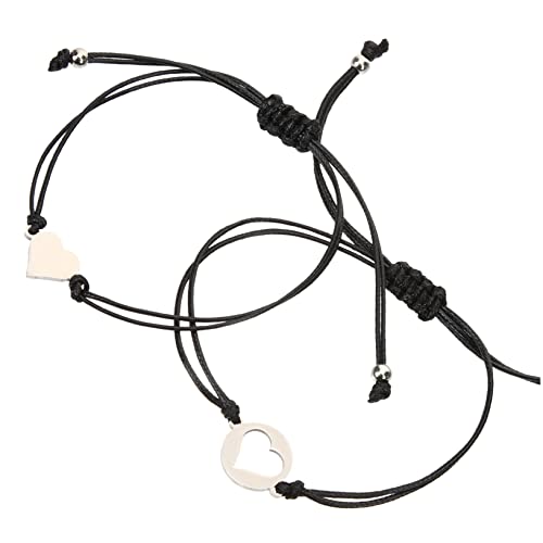 VANZACK Edelstahl Herz Armband Mutter Tochter Verstellbares Geflochtenes Wachsarmband Langlebiges Wrist Rope Schmuck Modisches Partnerarmband für Damen Komfortabler Sitz Langlebig und von VANZACK