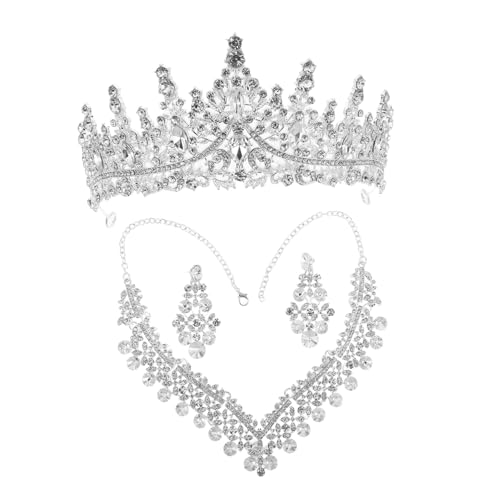 VANZACK Elegantes Brautschmuck Set Silberweiß mit Krone Halskette und Ohrringen Funkelnde Strass Steine Vielseitig für Hochzeit Abschlussball und Festliche Anlässe Geeignet von VANZACK