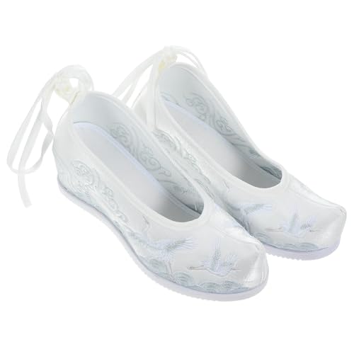 VANZACK Ethnische Bestickte Hanfu Schuhe mit Innenliegendem Keilabsatz Weiße Stoffschuhe Bequeme und Elegante Chinesische Trachtenschuhe für Mädchen von VANZACK