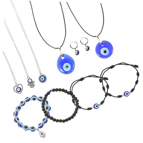 VANZACK Evil Eye Schmuckset Teilig Türkisches Blaues Auge Anhänger Halskette Verstellbares Armband Ohrstecker Glücksbringer Damen Leichter Schmuck mit Glatter Oberfläche von VANZACK