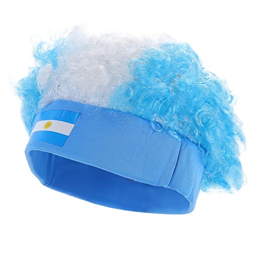 VANZACK Fan Perücke Stirnband Fußball Argentinien Kopfschmuck Für Argentinische Fans Clownmützen Für Erwachsene Dekorative Clownperücke Cosplay-haarperücke Afrika Polyester Locken Fräulein von VANZACK