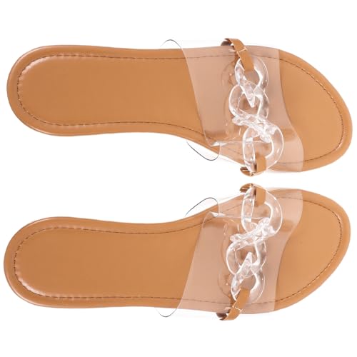 VANZACK Flache Damen Sandalen Transparent Sommer Strandschuhe Bequeme Slipper Atmungsaktiv Leicht Flachsohlig Modische Sommerschuhe Für Freizeit Einkaufsspaziergänge von VANZACK