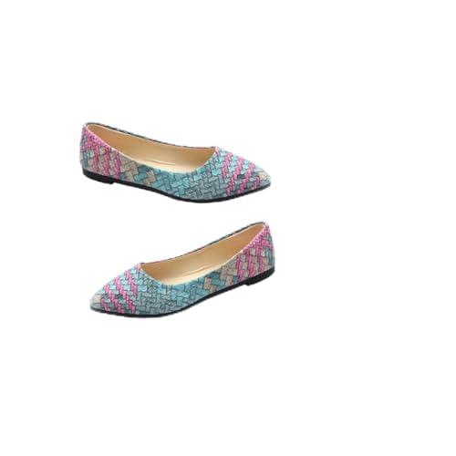 VANZACK Flache Damen Schuhe mit Spitzem Zehenbereich Atmungsaktive Bequeme Four Seasons Loafers Lässige Slip für Alltag und Party Hautfreundliches Material Einfache Farbverlauf Blau von VANZACK