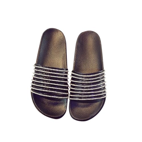 VANZACK Glitzernde Damen Sandalen PVC Sommer Slippers Strass Beach Slides Casual Flache Schuhe Schwarz Komfortabel Langlebig Einfach zu Reinigen von VANZACK