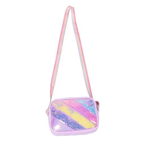 VANZACK Glitzernde Umhängetasche mit Sternenmuster Verstellbarem Riemen Leichter Cartoon Crossbody für Mädchen Bunte Herz Regenbogendetails Strapazierfähige Schultertasche für Schule und von VANZACK