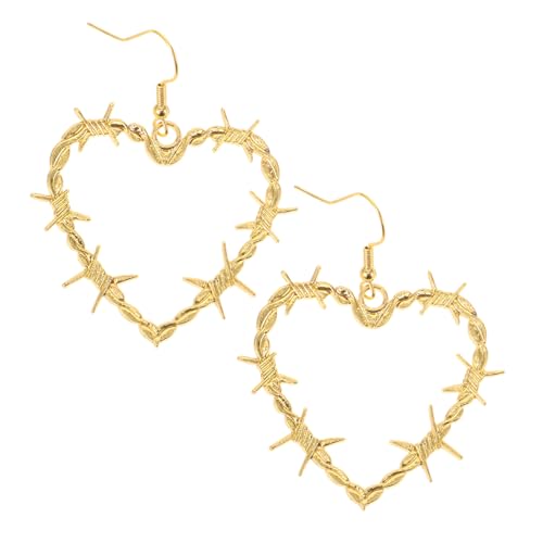 VANZACK Gothic Herz Ohrringe mit Stacheldraht Design Goldfarbene Punk Style Hängeohrringe für Frauen Kreative Halloween Kostümohrringe Vintage Dekoration für Besondere Anlässe von VANZACK