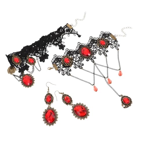 VANZACK Gothic Statement Choker Halskette mit Rotem Edelstein Asymmetrisches Design Verstellbarer Schraubverschluss für Halloween Cosplay Vintage Damen Accessoire von VANZACK